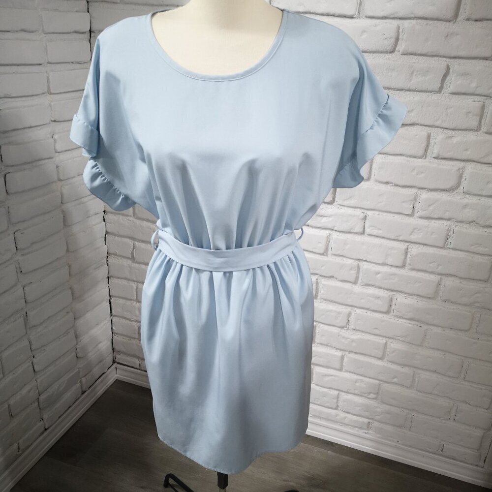 Shein Ladies Light Blue Size Medium Elastic Waist Lightweight Straight Fit Dress